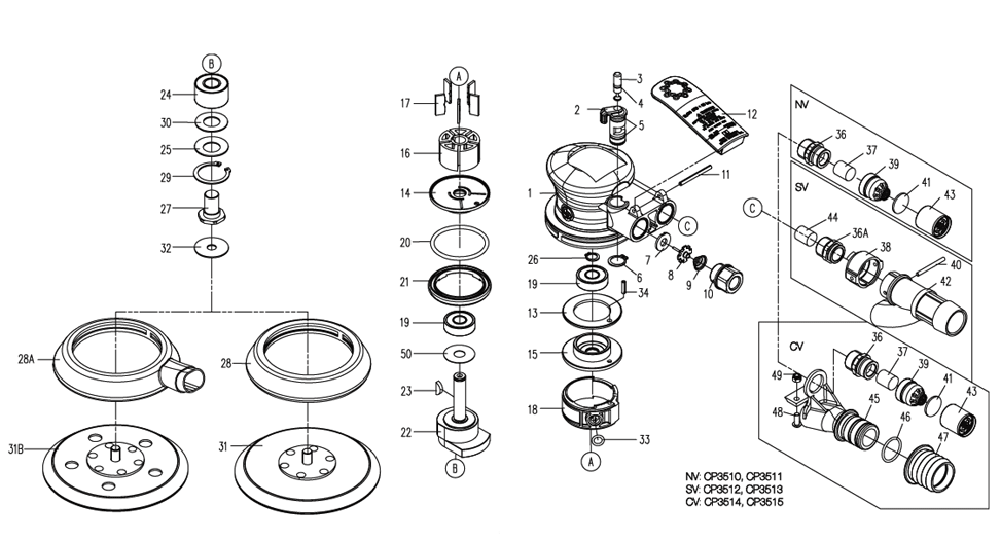 Figure 0 Diagram and Parts List for CP3510  Chicago Pneumatic Sander